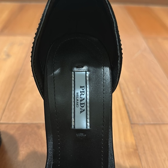 PRADA Platform Black Satin & Crystals Heels 37 - Picture 4 of 8